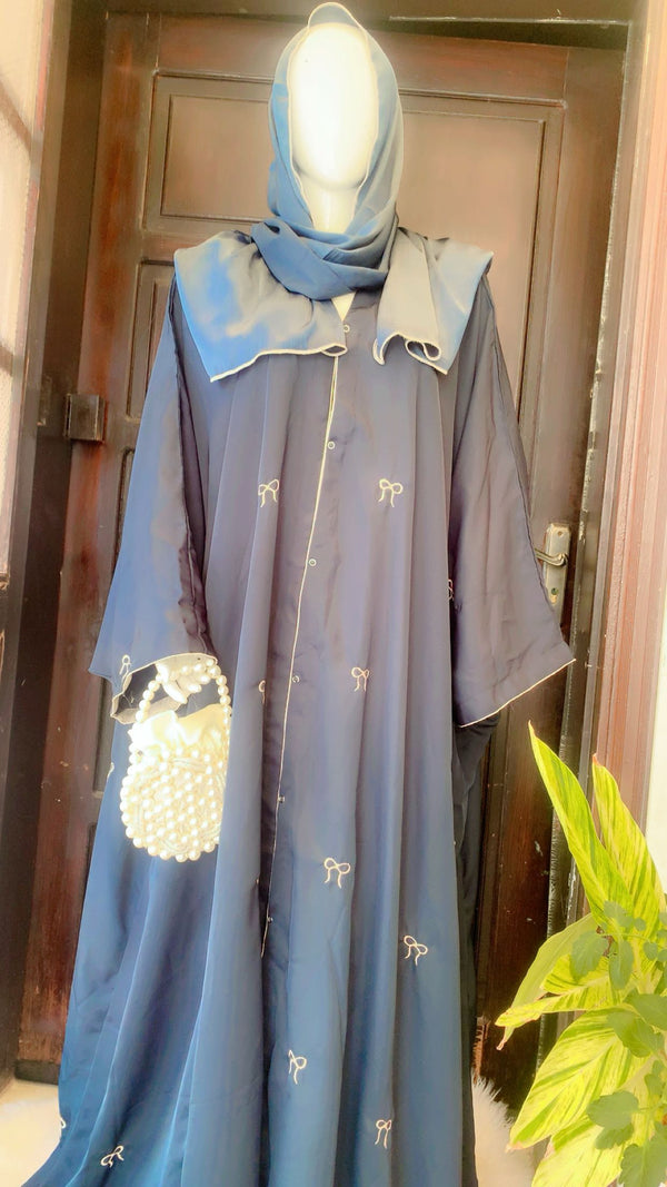 Bow  Embroidered  beige abaya