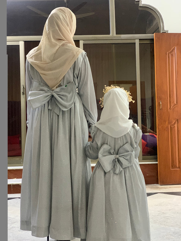 SILVER SHIMMER MOTHER AND DAUGHTER COMBO DRESS