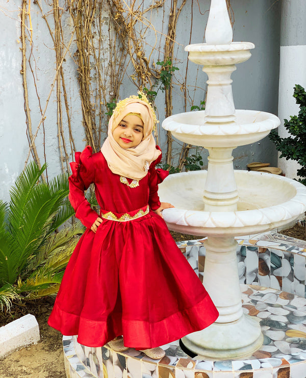 RED TURBAN DRESS FOR KIDS